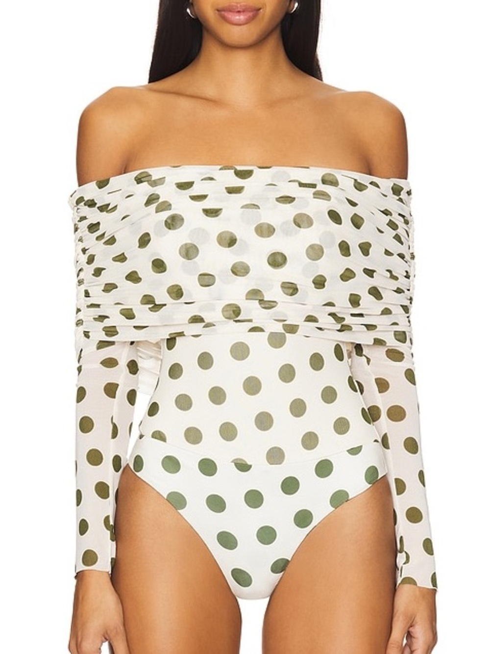 AFRM Women’s Maxine Off-Shoulder Green Polka Dot Bodysuit